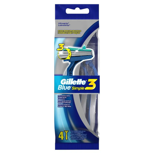 GILLETTE станок одноразовый муж. blue simple3 4шт